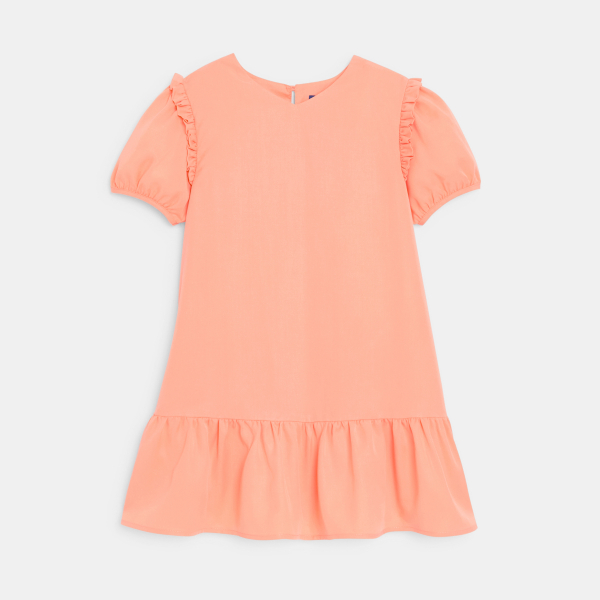Robe unie à volants orange pastel Fille Robe unie à volants orange pastel Fille