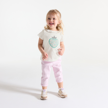 T-shirt col volanté coeur blanc bébé fille
