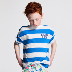 T-shirt manches courtes à rayures bleu Garçon
