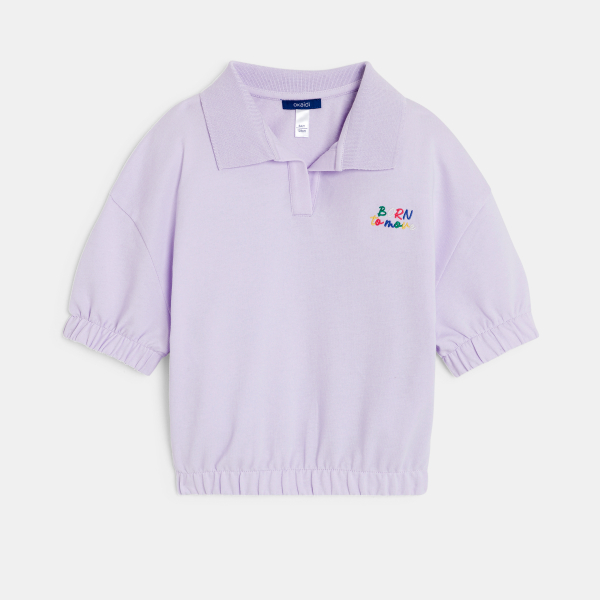 سويت شيرت بياقة بولو وأكمام قصيرة، أرجواني اللون للفتيات سويت شيرت بياقة بولو وأكمام قصيرة، أرجواني اللون للفتيات