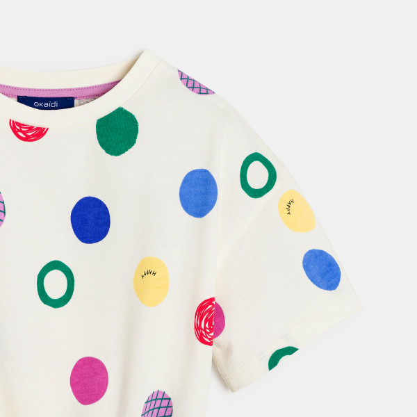 Robe-t-shirt à pois multicolore blanc Fille Robe-t-shirt à pois multicolore blanc Fille