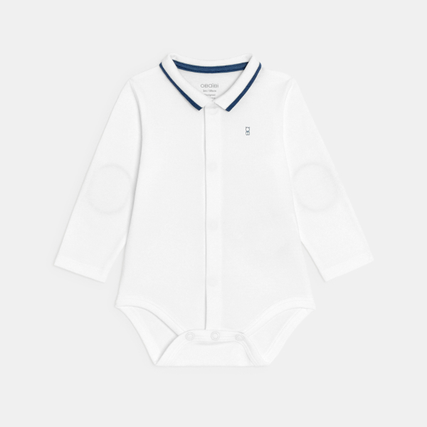 Salopette maille côtelée rayée oie et body bleu bébé garçon