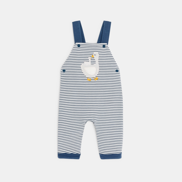 Salopette maille côtelée rayée oie et body bleu bébé garçon