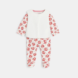 Dors-bien velours fleuri et gilet soft boa blanc bébé fille