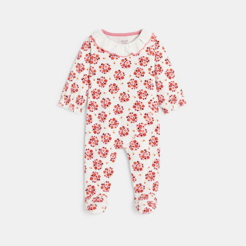 بيجاما مخملية زهرية وسترة من الألياف الناعمة بيضاء للطفلة الصغيرة