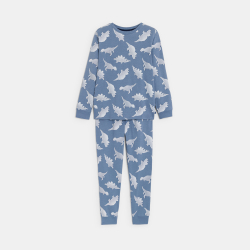 Pyjama long 2 pièces en jersey imprimé dinosaure bleu