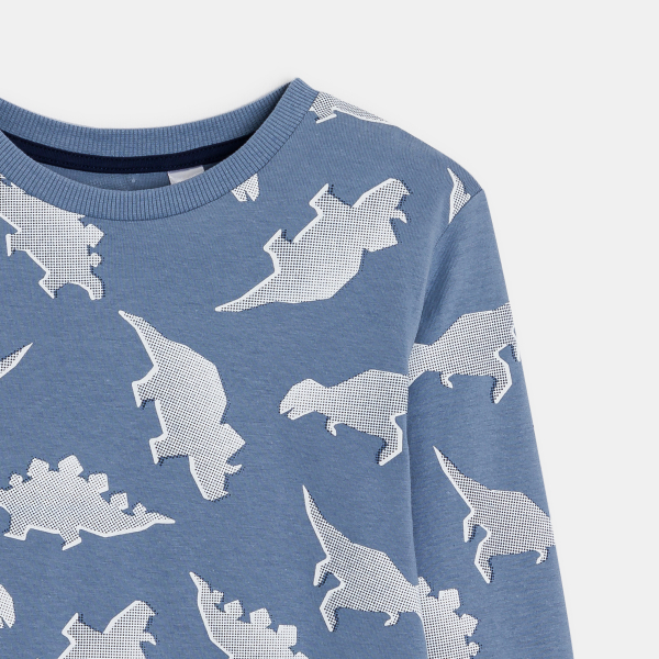 بيجاما جيرسي زرقاء طويلة من قطعتين مطبوع عليها ديناصور بيجاما جيرسي زرقاء طويلة من قطعتين مطبوع عليها ديناصور