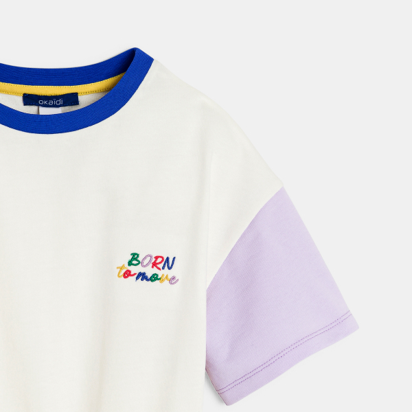 Robe-t-shirt à message brodé blanc Fille Robe-t-shirt à message brodé blanc Fille