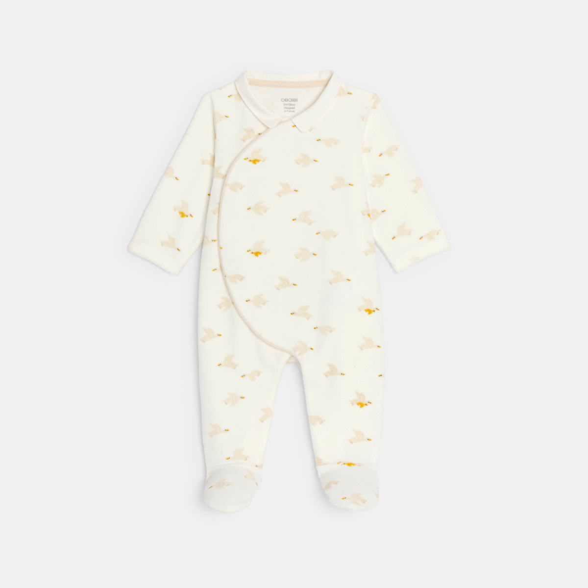 بيجاما مخملية عليها أوزة، اللون بيج، للصبي الصغير بيجاما مخملية عليها أوزة، اللون بيج، للصبي الصغير