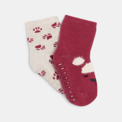 Chaussettes frimousse antiglisse bordeaux bébé fille (lot de 2)