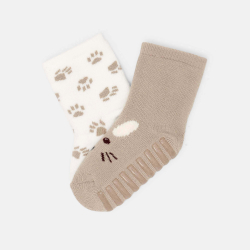 Chaussettes frimousse antiglisse beige bébé fille (lot de 2)