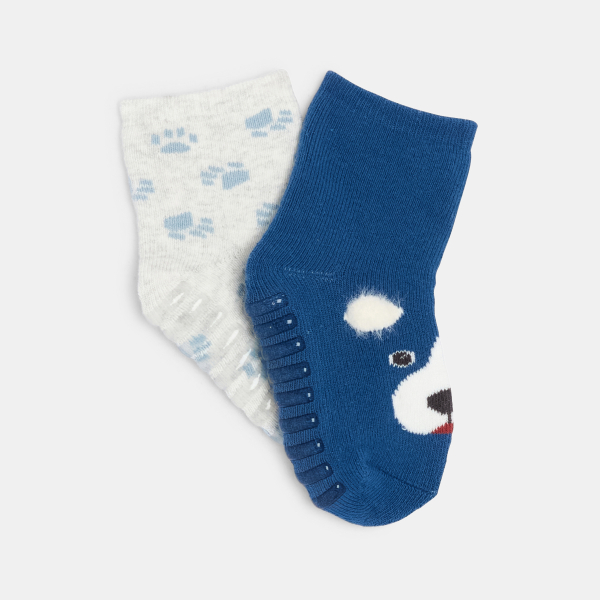 Chaussettes frimousse antiglisse bleu bébé garçon (lot de 2) Chaussettes frimousse antiglisse bleu bébé garçon (lot de 2)