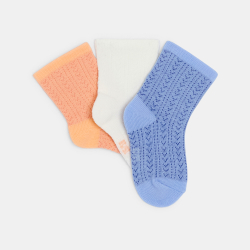Chaussettes maille tricot fantaisie orange bébé fille (lot de 3)