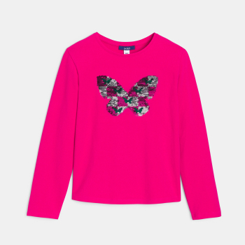 T-shirt manches longues à sequins magiques rose Fille