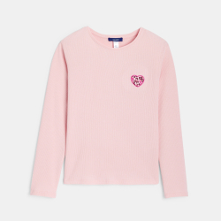 T-shirt manches longues cœur léopard rose Fille