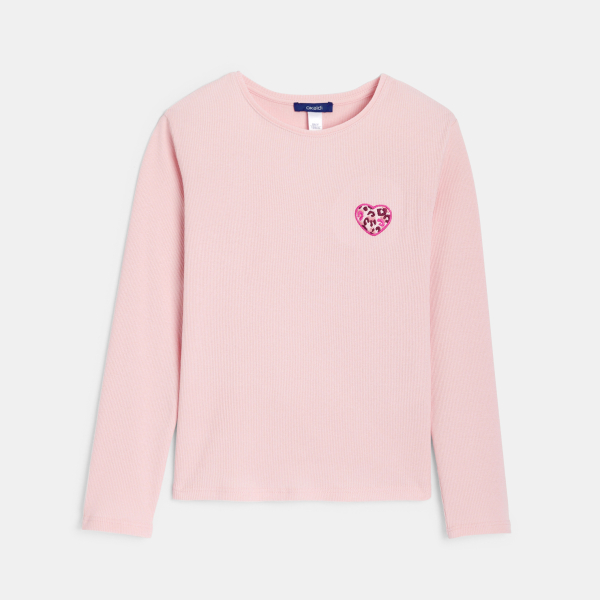 T-shirt manches longues cœur léopard rose Fille T-shirt manches longues cœur léopard rose Fille