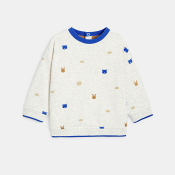 بلوفر قماش، اللون رمادي، عليه رسوم حيوانات، للصبي الصغير