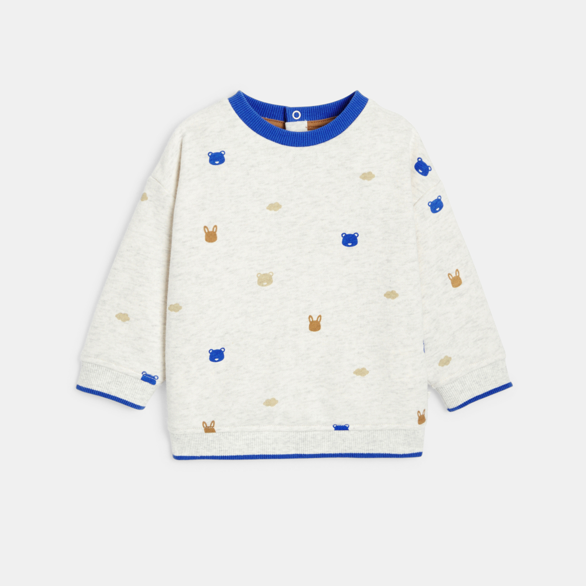 بلوفر قماش، اللون رمادي، عليه رسوم حيوانات، للصبي الصغير بلوفر قماش، اللون رمادي، عليه رسوم حيوانات، للصبي الصغير