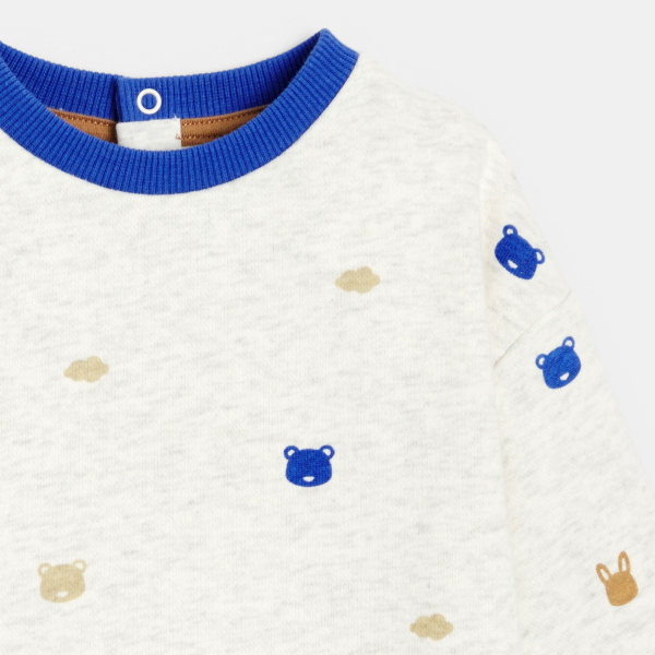 بلوفر قماش، اللون رمادي، عليه رسوم حيوانات، للصبي الصغير بلوفر قماش، اللون رمادي، عليه رسوم حيوانات، للصبي الصغير