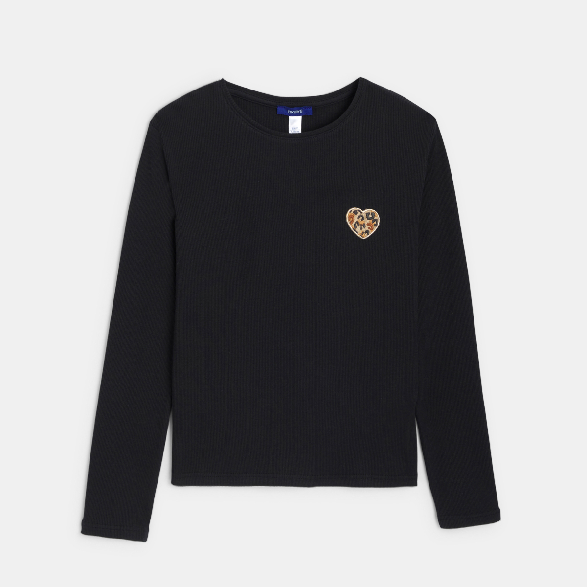 تيشيرت بأكمام طويلة للفتيات، أسود اللون، عليه صورة فهد تيشيرت بأكمام طويلة للفتيات، أسود اللون، عليه صورة فهد