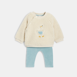 بلوفر ناعم من قماش الشيربا ولجينز مخملي مضلع أبيض للطفل حديث الولادة