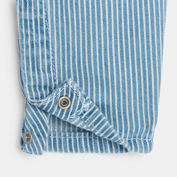 أفرول طويل مقلم من قماش التويل، أزرق اللون، للفتاة الصغيرة أفرول طويل مقلم من قماش التويل، أزرق اللون، للفتاة الصغيرة