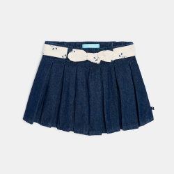 تنورة قصيرة بطيات جينز خام للفتيات، زرقاء اللون