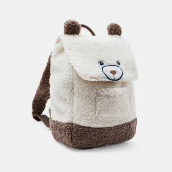 حقيبة ظهر من القطيفة على هيئة دمية محشوة وباللون البيج الفاتح، للأطفال الصغار