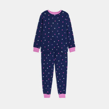 بيجاما قطعتان، اللون أزرق داكن، من الجيرسيه للفتيات