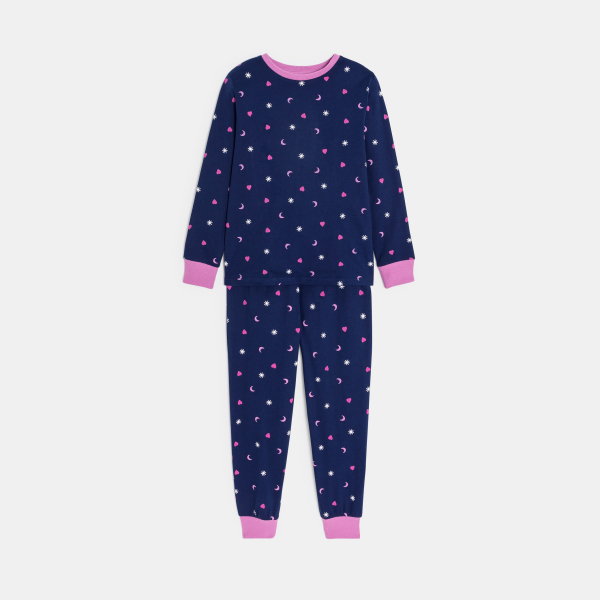 بيجاما قطعتان، اللون أزرق داكن، من الجيرسيه للفتيات بيجاما قطعتان، اللون أزرق داكن، من الجيرسيه للفتيات