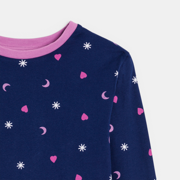 بيجاما قطعتان، اللون أزرق داكن، من الجيرسيه للفتيات بيجاما قطعتان، اللون أزرق داكن، من الجيرسيه للفتيات