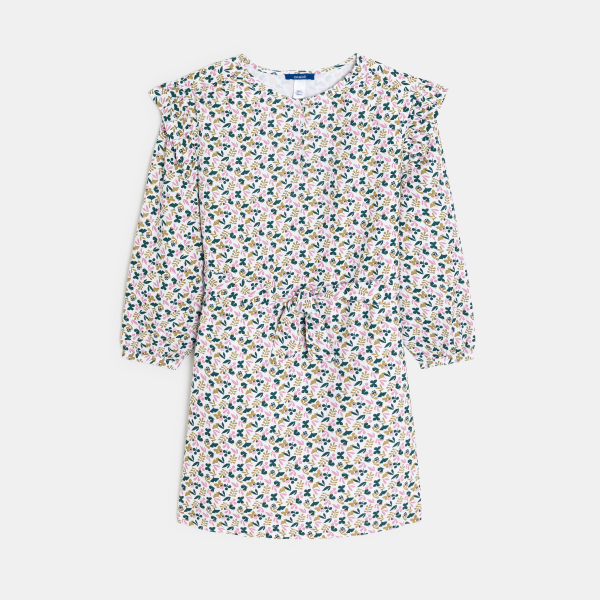 فستان بحزام مطبوع عليه، رمادي اللون، للفتيات فستان بحزام مطبوع عليه، رمادي اللون، للفتيات