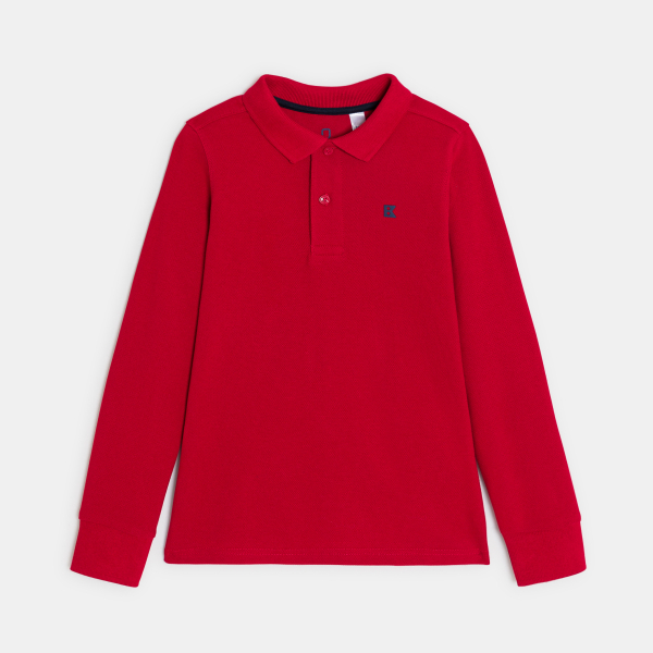 Polo à manches longues en jersey piqué rouge Garçon Polo à manches longues en jersey piqué rouge Garçon