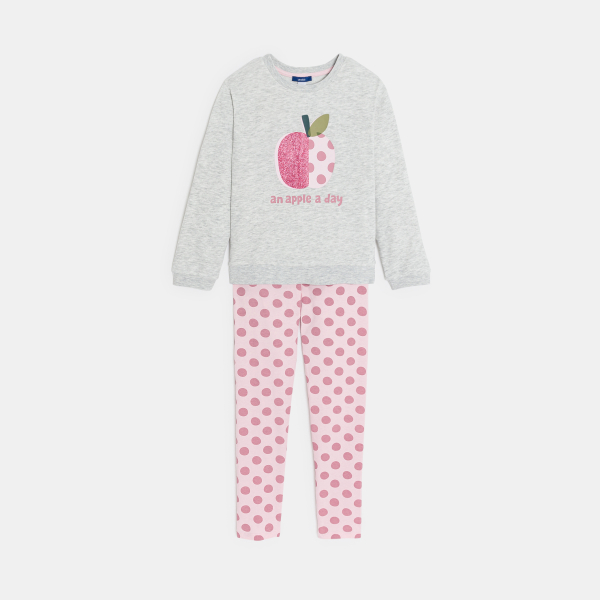 بيجامة من قطعتين من الميلتون، رمادية اللون، للفتيات ومطبوع عليها رسالة بيجامة من قطعتين من الميلتون، رمادية اللون، للفتيات ومطبوع عليها رسالة
