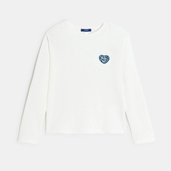 T-shirt manches longues cœur léopard blanc Fille