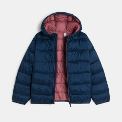 Doudoune à capuche uni bleu...