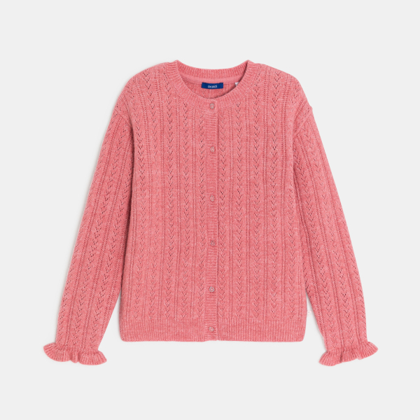 سترة مخرمة منقطة، باللون الوردي للفتيات سترة مخرمة منقطة، باللون الوردي للفتيات