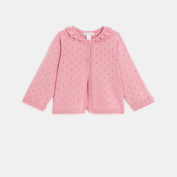 سترة من قماش التريكو المخرم، وردي اللون، للطفلة الصغيرة