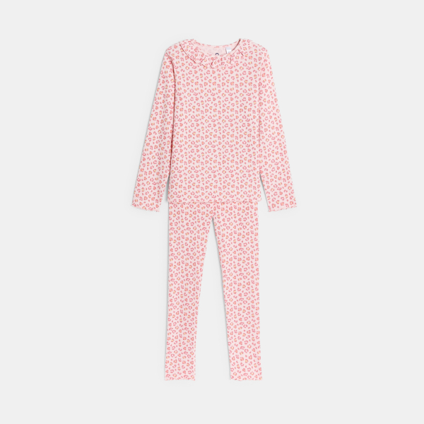 بيجاما قطعتين من الجيرسيه المضلع، وردية اللون، عليها رسم الفهد بيجاما قطعتين من الجيرسيه المضلع، وردية اللون، عليها رسم الفهد