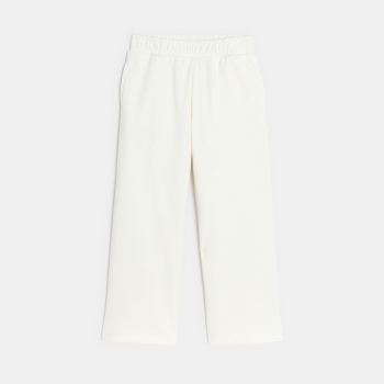 بنطلون رياضي ميلتون سادة بقصة عريضة، أبيض اللون، للفتيات