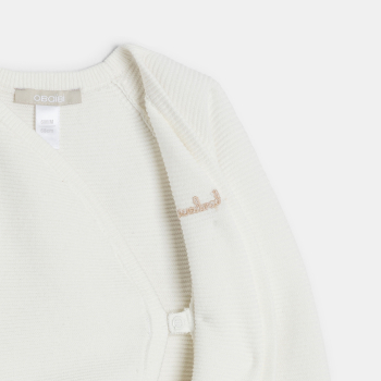 أفرول طويل بقماش التريكو الفاخر، أبيض اللون، للفتيات حديثي الولادة 