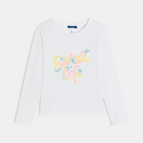 تيشيرت أبيض بأكمام طويلة عليه رسالة للفتيات تيشيرت أبيض بأكمام طويلة عليه رسالة للفتيات