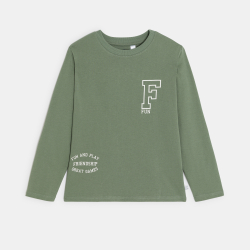 T-shirt manches longues à message vert Garçon