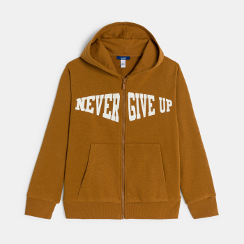 سويت شيرت بغطاء للرأس عليه رسالة، بني اللون، للأولاد