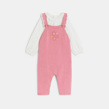 Salopette longue maille tricot et body rose bébé fille