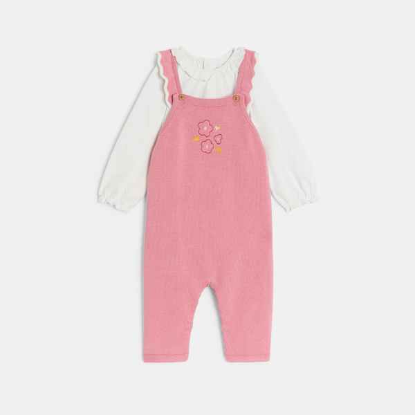 Salopette longue maille tricot et body rose bébé fille Salopette longue maille tricot et body rose bébé fille