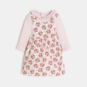 Robe à bretelles velours fleurs et body rose bébé fille
