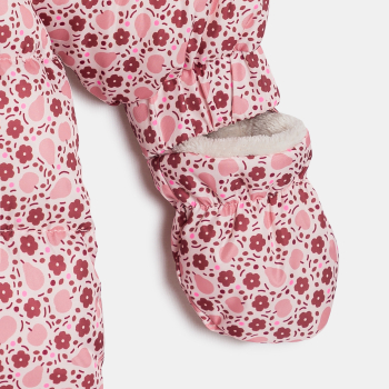 أفرول طيار مبطن بالفراء، وردي اللون، عليه صور فاكهة، للطفلة الصغيرة