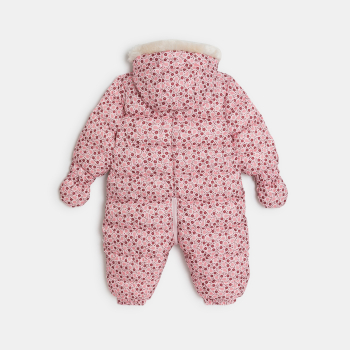 أفرول طيار مبطن بالفراء، وردي اللون، عليه صور فاكهة، للطفلة الصغيرة