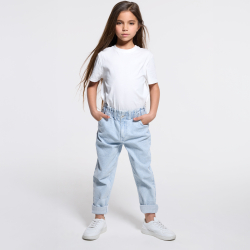 Jean mom en denim rayé bleu Fille